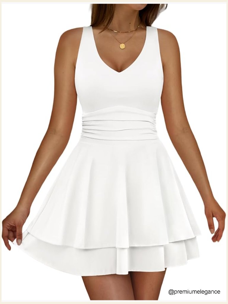 Sexy V Neck Sleeveless Corset Mini Dress Tiered Ruffle Hem A Line
